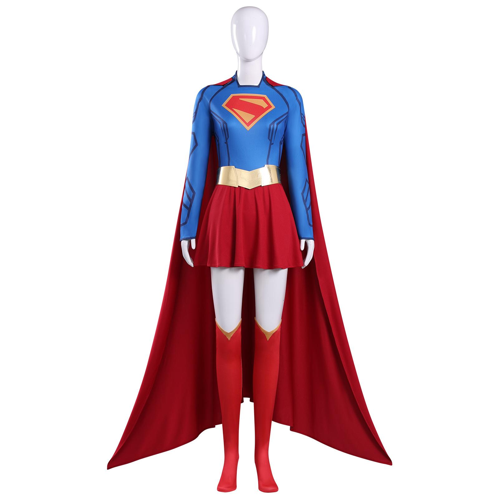

Full Body Superhero Costume with Cape Skirt and Boot Covers Long Sleeve Jumpsuit for Halloween Cosplay Performance Outfit L красный