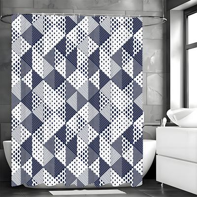 Modern Creative Geometric Pattern Dark Blue Shower Curtain, Bathroom Decorative Shower Curtain, Waterproof Shower Curtain with H