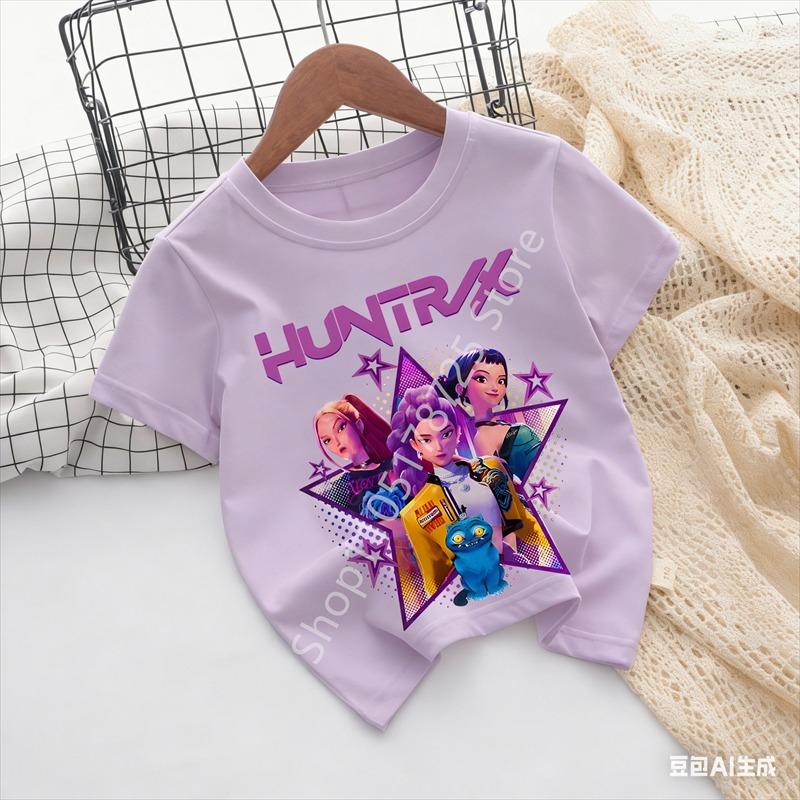 Huntrix Kpop Demon Hunters Children's T-shirt, a Cotton Lover's Gift, Fashionable Children's Short-sleeved Summer Clothing