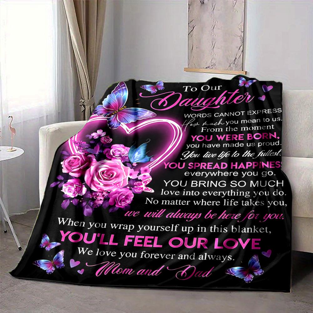 1pc Letter To Daughter Pattern Soft & Warm Polyester Knit Blanket, Digital Printed, All-Season Throw for Napping, Traveling, Sofa yy250906033