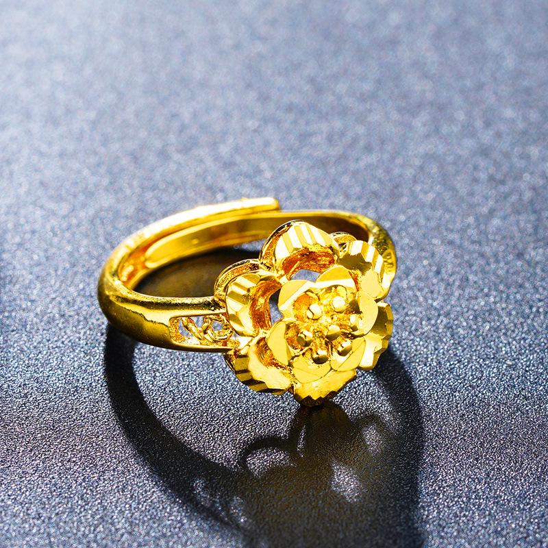 Blumenring aus vietnamesischem Sandgold für Frauen, langlebiges Goldimitat, auffälliger Brautschmuck zur Hochzeit.