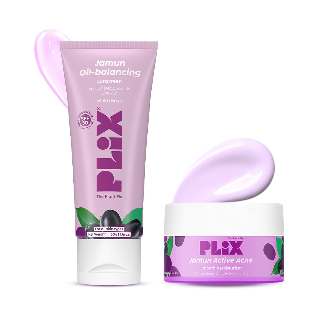 Plix Jamun Oil Balancing Skincare Duo | Sunscreen + Smoothie Moisturizer | Niacinamide, Zinc PCA & Jamun Extract | Hydrates, Controls Oil | For Acn