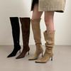 2025 autumn and winter new products wear Korean version of pointed suede folding stiletto over the knee boots women's versatile side zipper boots