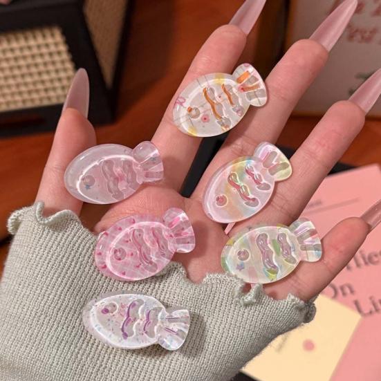 6Pcs Girl Hairpin Soft Macaron Color Clear Jelly Acrylic Fish Shape Stable No-Pull Bang Clips 3D Wavy Line Photogenic Hair Accessories