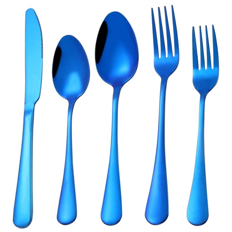 5 Pieces Tableware Sets Stainless Steel Cutlery Spoon Fork Knife Set Gold Cutlery Rainbow Dinnerware Set