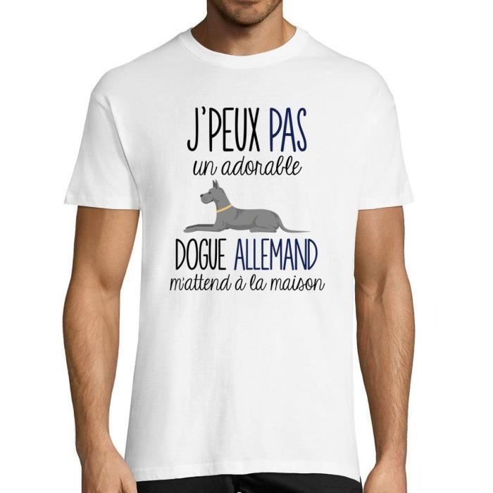T-shirt Homme - Désolé je peux pas - Dogue Allemand - Col Rond - Manches Courtes - Blanc