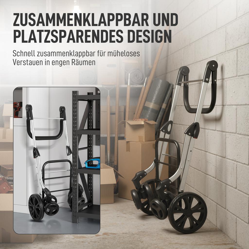 Shopping Trolley, 46 Litre Bag, Foldable Shopping Cart with Cooler Bag, Adjustable Handle, Aluminum Frame, Grey