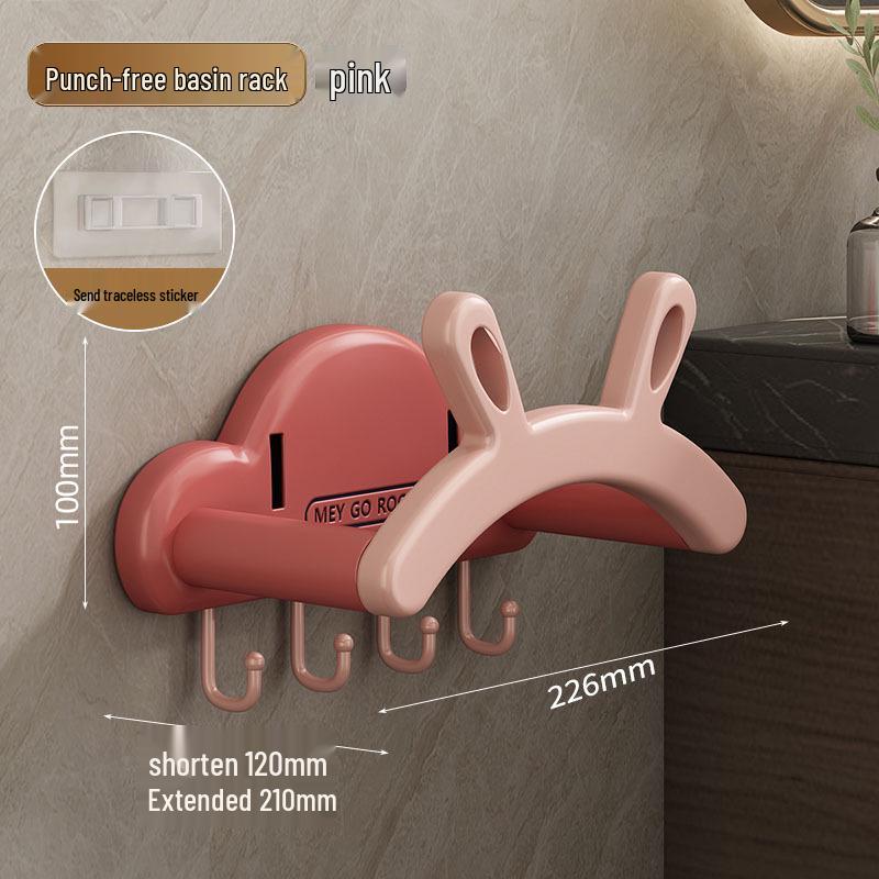 Verstellbares Hasenohren Badezimmer Aufbewahrungsregal - Stanzfrei, Ausziehbares Kunststoff Wandmontage Waschbecken Organizer