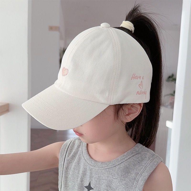 Summer Children Sun Hat Girls Ponytail Duckbill Hats Kids Empty Top Baseball Cap Embroidery Love Baby Sunshade Visors