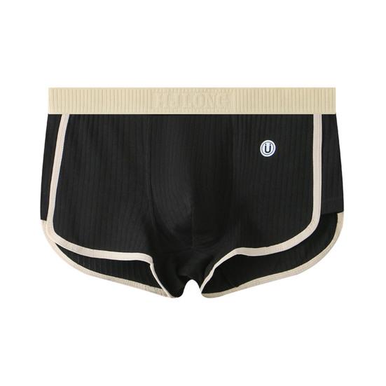 Men Boxer Underwear Mid-rise Tight Cut High Elasticity Shorts Briefs Patchwork Color Ribbed U-Convex Panties