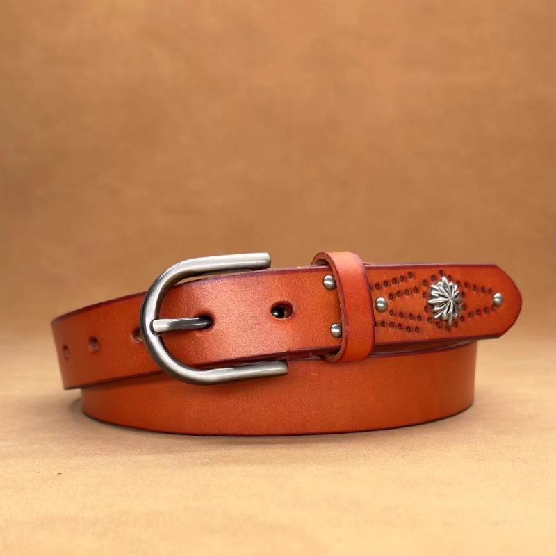 Rivet Women's Belt, First Layer Cowhide Fashion Casual Pin Buckle Belt, Genuine Leather Simple Belt