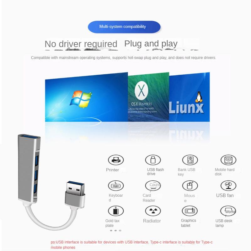Doca de expansão USB3.0, doca de expansão HUB, divisor de computador multifuncional de um para quatro, expansor Typec