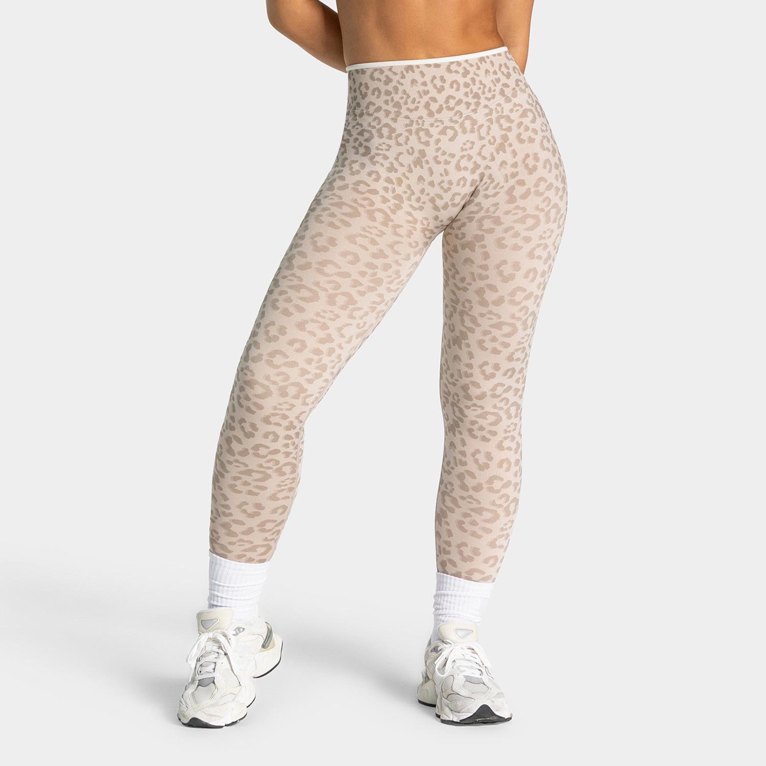 Nahtlose Leopard-Print High-Waist Yoga-Hose - Damen Fitness und Bauchweg-Leggings Small creme