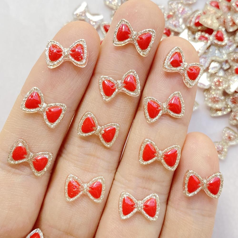 

50Pcs Cute Cartoon Mini The Red Bow Nail Art Resin Designer Charms DIY Craft For Nail 3D Decorations Jewelry красный