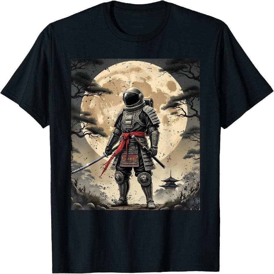 Samurai Astronaut Japanese Moon Vintage Graphic Ukiyo-e Art T-Shirt