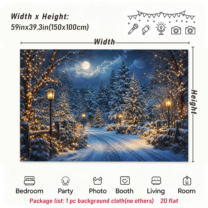 1Pc Winter Night Snow Warm Lights Tapestry Wall Hanging, Decorative Fabric Poster for Bedroom, Living Room, Dorm & Home Decor