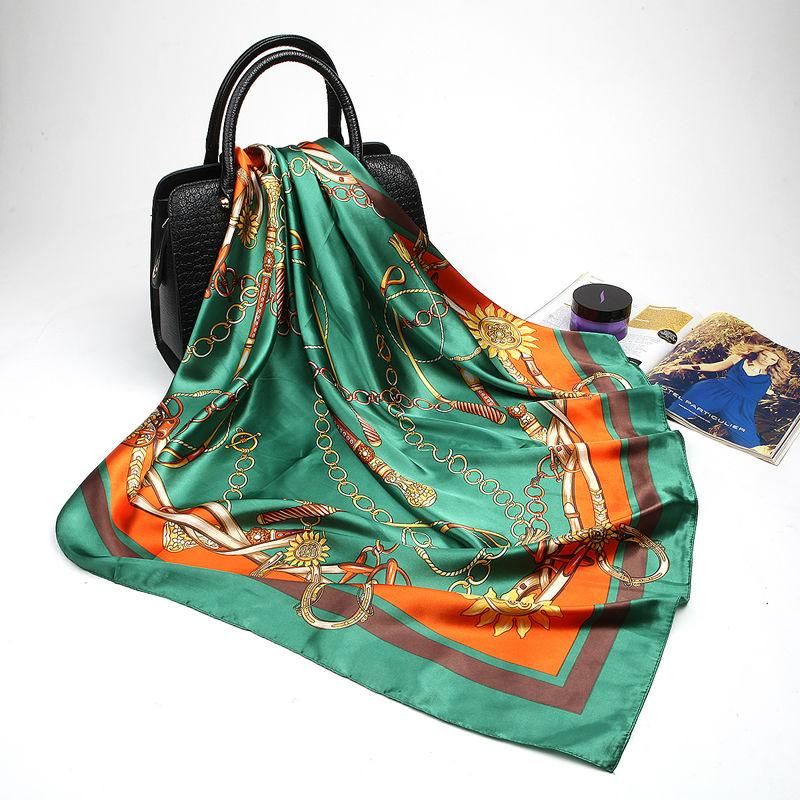 Fashion Kerchief Silk Satin Neck Scarf For Women Print Hijab Scarfs Female 90*90Cm Square Shawls And Wraps Scarves For Lady