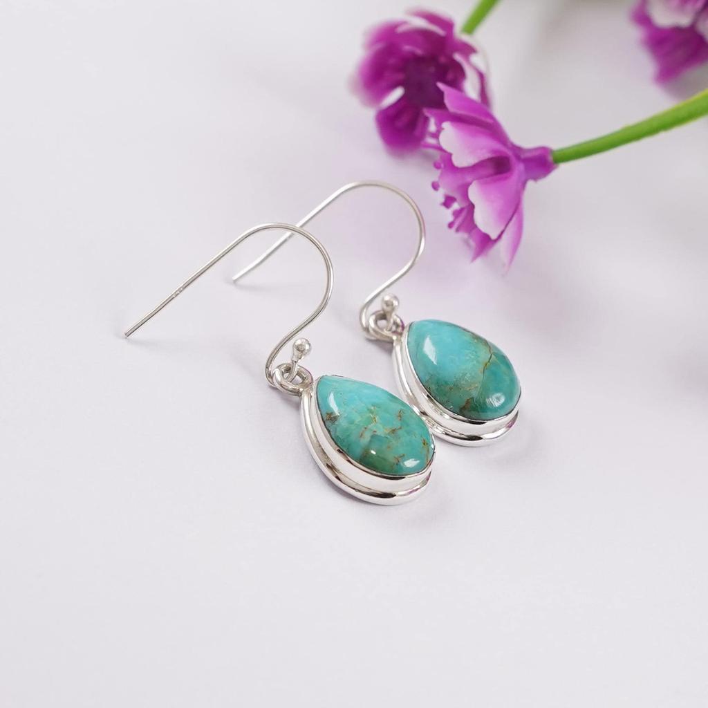 Boucles d'oreilles Turquoise en forme de larme: Pendentif en Argent Sterling, Pierre Précieuse d'Arizona
