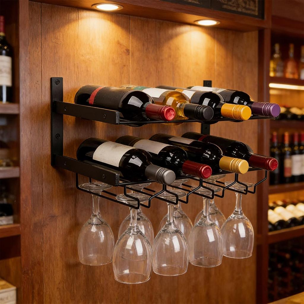 Wall Mounted Wine Rack Double-layer Iron Wine Shelf Bottle Display Storage Rack For Living Rooms Dining Rooms Bars Wine Cellars