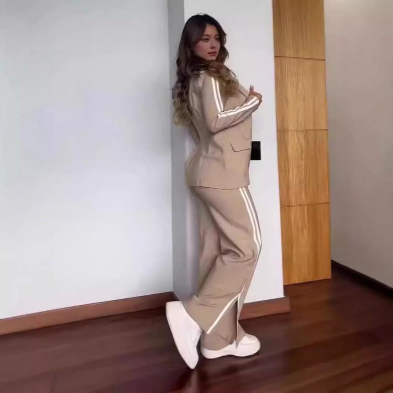 Womens Casual Blazer Wide Leg Pants 2-Piece Set Fall Winter Streetwear