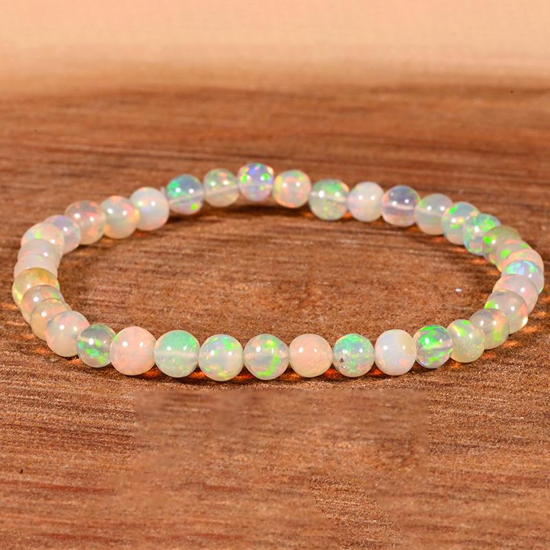 Pulsera de Ópalo Natural Para Mujeres Cuerda Elástica Extensible Joyería de Cristal Curativo Ayuda a Mantener el Equilibrio Emocional