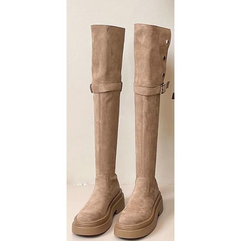 Round head thick-soled boots children's spring and summer 2025 high-heeled sleeve thick heel knee knight boots fashion versatile