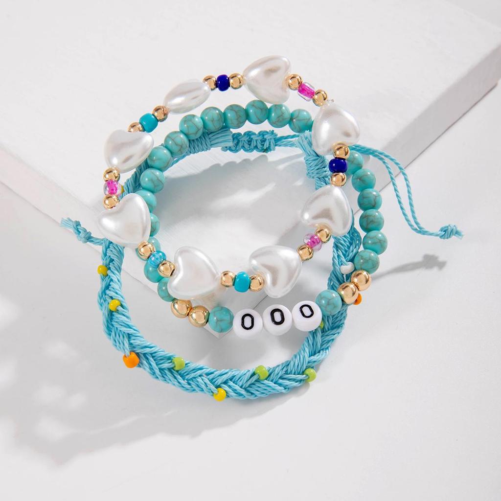 Cross Border Bohemian Style Imitation Turquoise Bead Shell Bracelet Vacation Style Letter Imitation Pearl Bracelet Set