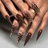 Removable Press-On Nails With Caramelized Leopard Print Design Long Pointed Style 24 Pieces Women