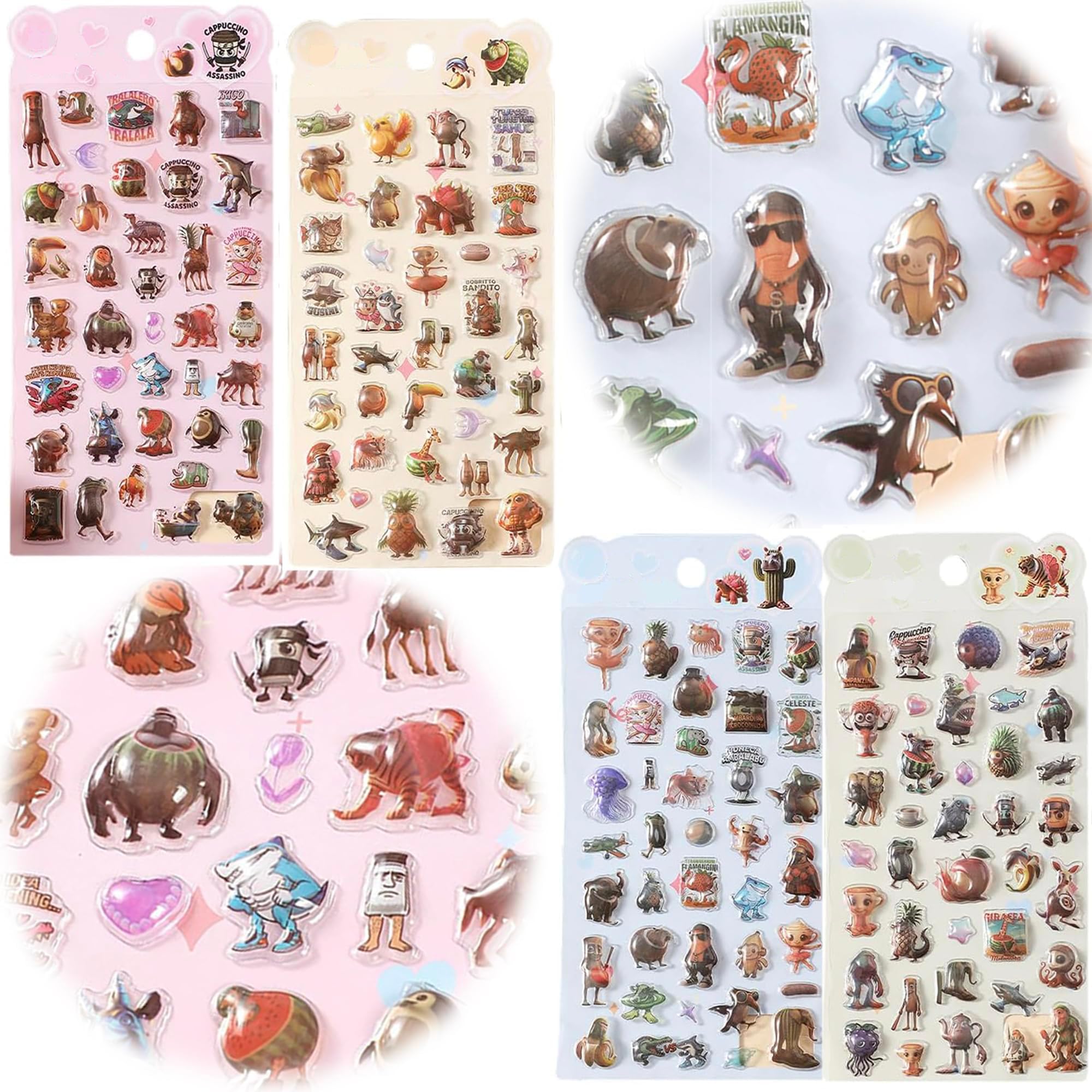 

Yingrito Italian Style 3D Sticker Set of 4 Tontontunsafu and Brainlot Characters Meme Notebook Smartphone DIY Decoration Cute Stickers Perfect for