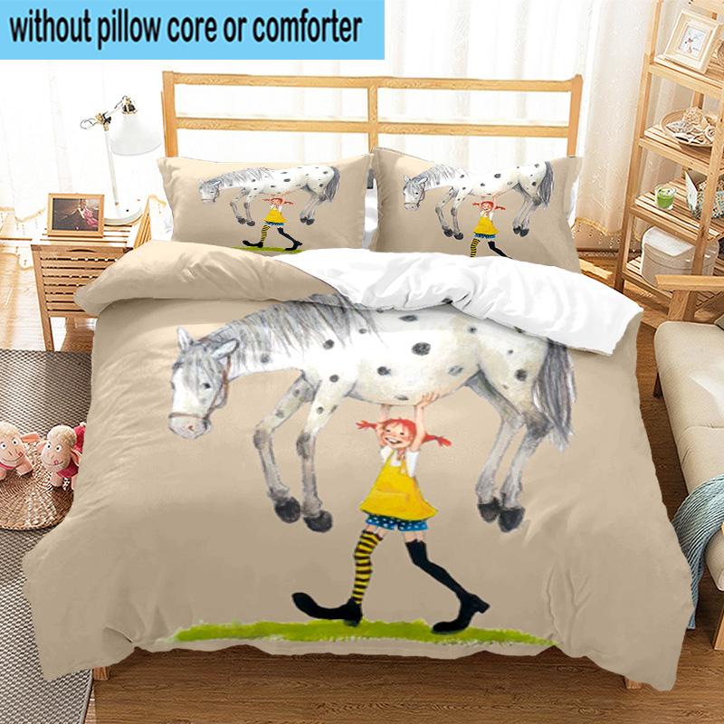 3PCS Pi-ppi And Horse Friendship 3pcs Bedding,Including 3PCS Duvet Cover And 2pcs Pillowcases Perfect for Christmas,Ideal for Bedroom, Dormitory