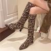 Winter Women Stretch Modern Boots Fashion Leopard Print Shoes Ladies Sexy High Heel Long Booties Botas