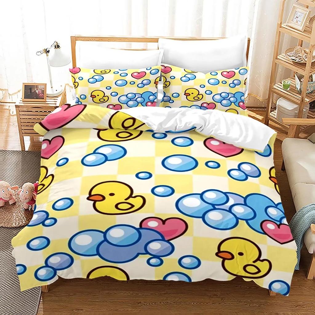 Yellow Duck Bedding Set Single Twin Full Queen King Size Little Duck Bed Set Aldult Boys Bedroom Duvetcover Sets 3D Print 015