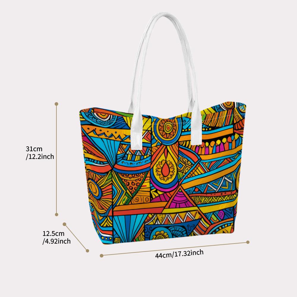 Bohemian Geometric Pattern Tote Bag Colorful Casual Large Capacity Portable Shoulder Handbag for Daily Outdoor Commute Shopping Travel