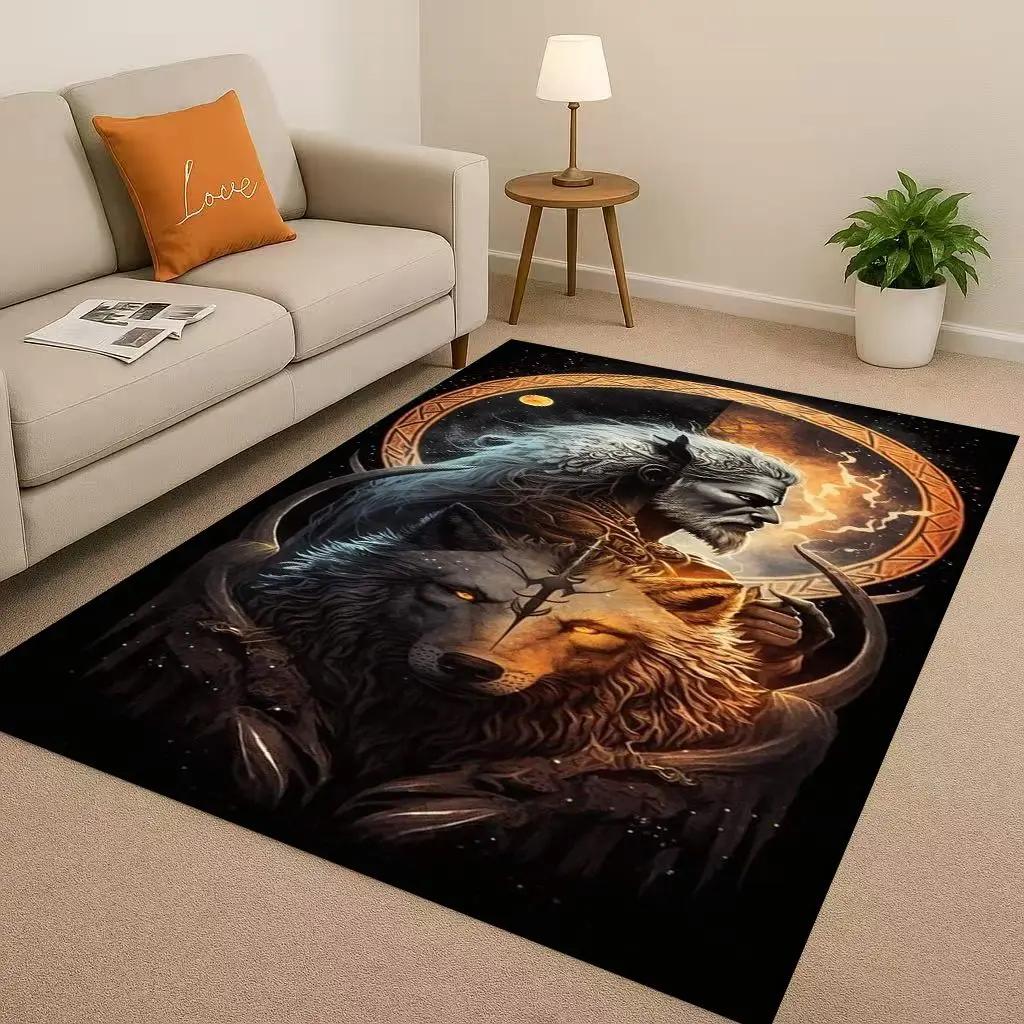 3D severský vikingský totem Vegvisir runa Valhalla Valknut Protiskluzový koberec do obývacího pokoje Měkký koberec do ložnice k pohovce, Domácí rohožka