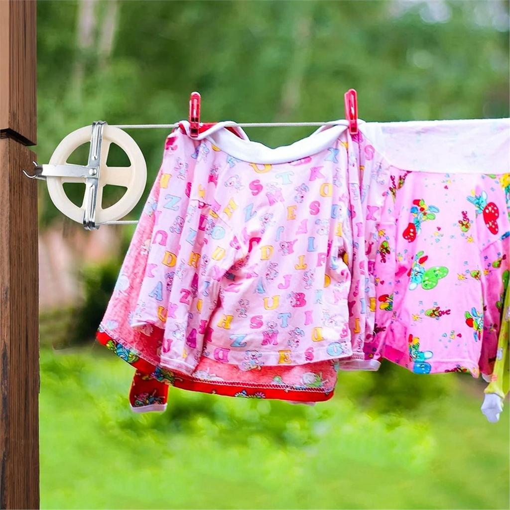 Clothesline Kit, Nylon Clothesline Pulley Kit, 150ft Polyester Clothes Line Rope Outdoors Heavy Duty