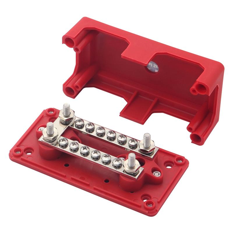 100A Bus Bar Heavy Duty Power Distribution Block Busbar Box Module With 12XM4 M6 Terminal Studs For Car RV Boat Red Replacement