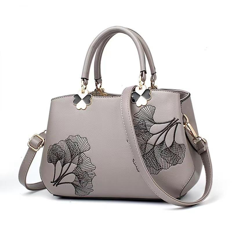 Stylish And Versatile Women's Tote Handbag With Elegant Embroidered Leaf Design