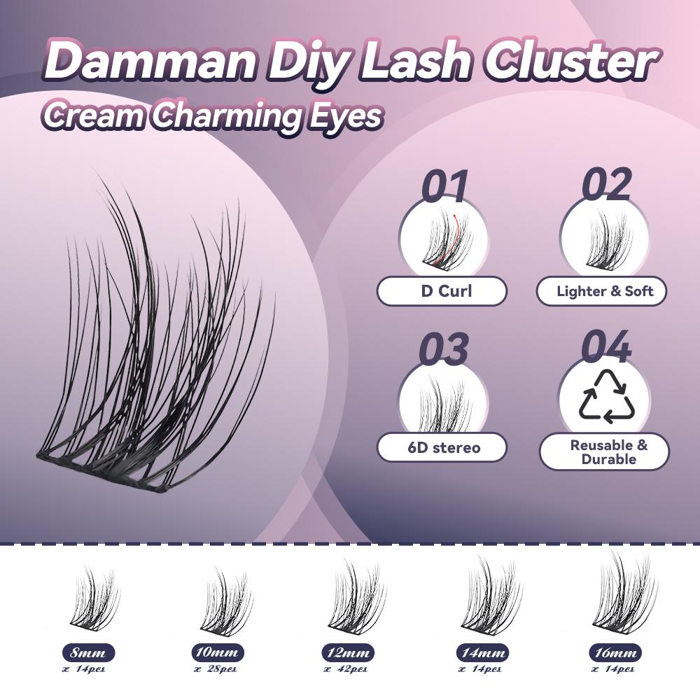 6D DIY Lash Extension Kit, 140 Pcs Cluster Lashes with Tweezers & Glue, Reusable Natural False Eyelashes for Women, Beginner-Friendly