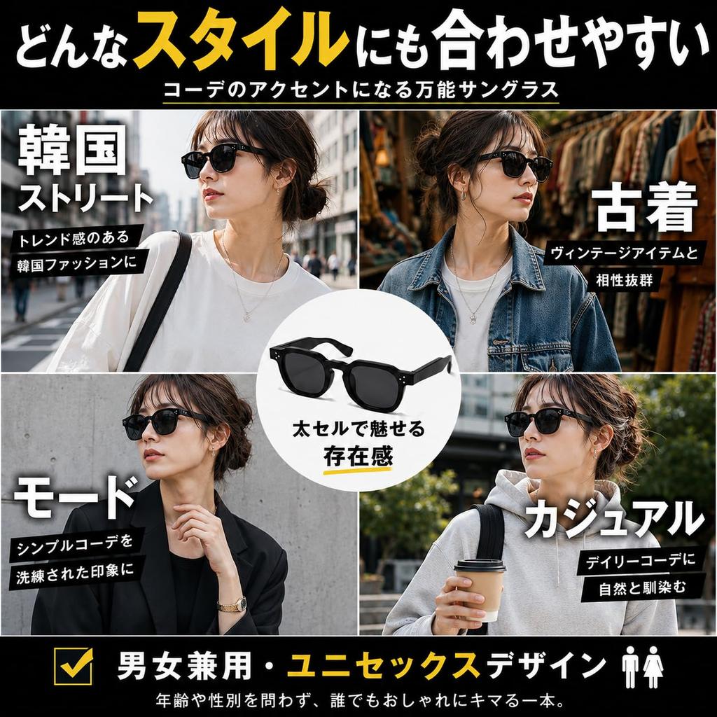 [EPTIS] Sunglasses, Korean Style, Black Rim, Thick Cellulose Frame, UV Protection, Non-Prescription, Unisex, Black