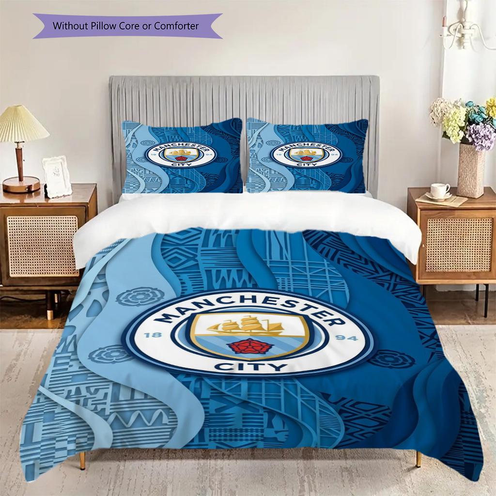 Manchester City Heritage Three-piece Set (1 * Duvet Cover + 2 * Pillowcase, Without Core) 2DFlat Christmas Birthday Gift Duvet Cover and Pillowcase
