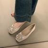 Square buckle ladle shoes women's commuting versatile single shoes French rhinestone shallow mouth flats 2025 new spring and autumn one-pedal