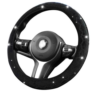 Cubierta para Volante de Coche Tridimensional Antideslizante Cubierta para Volante Bling Diamantes de Imitación Cómoda Banda Elástica Cubierta para Manija