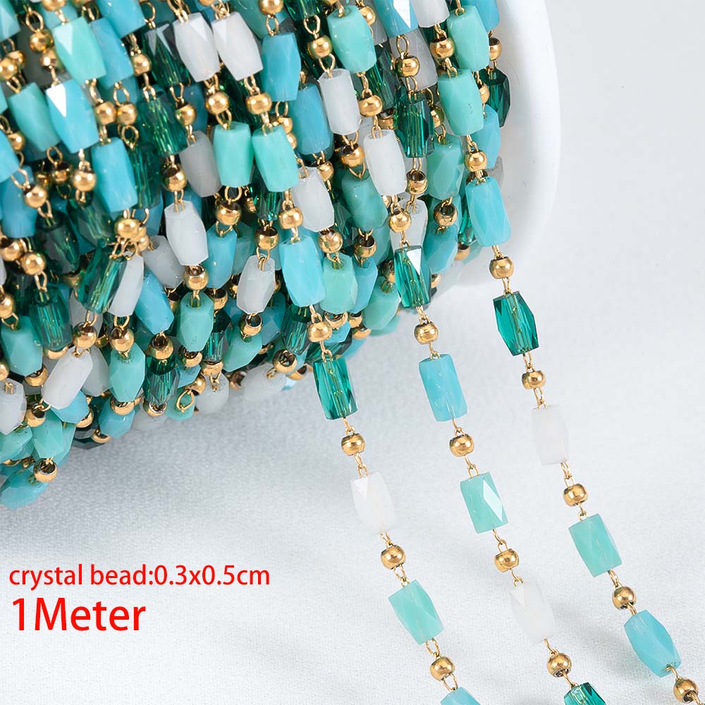 1Meter Stainless Steel Chain Boho Colorful Cube Square Crystal Beads Chain for DIY Necklaces Bracelets Holiday Jewelry Making