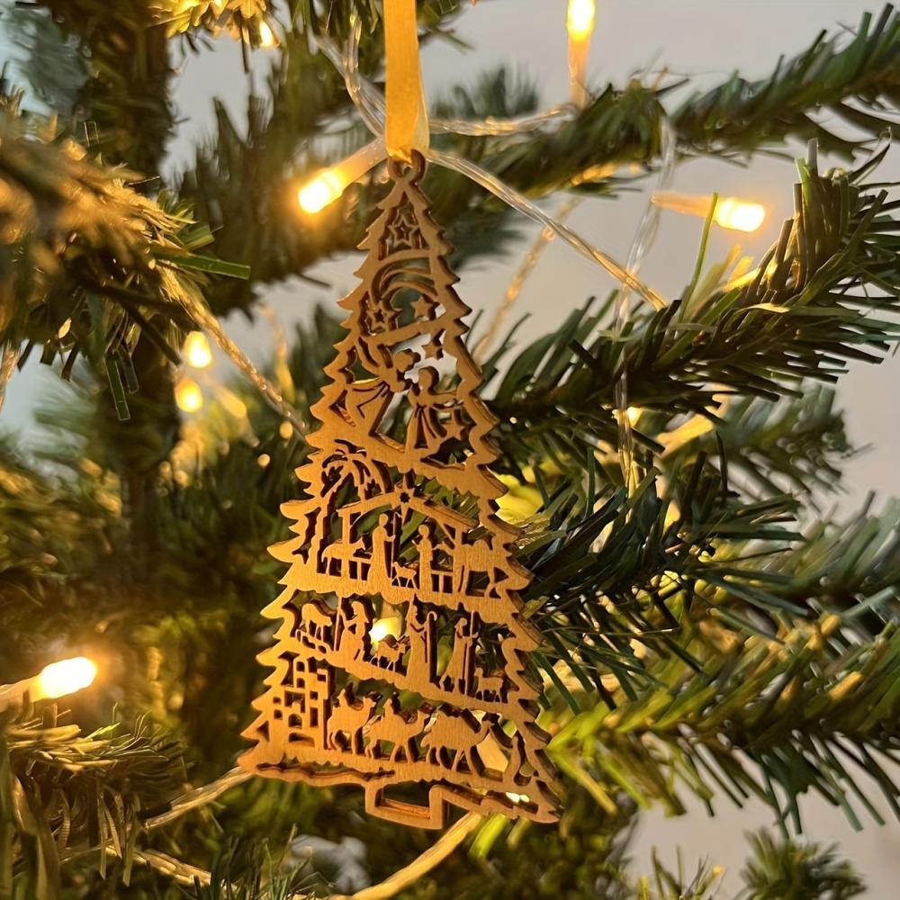 Mini Christmas Tree Pendant Christmas Trees Wooden Pendant Creative Hollowed Out Pattern Wooden Pendant Christmas Decorations