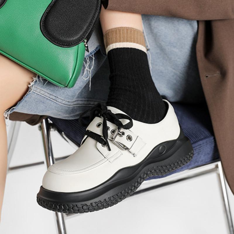 Casual Thick Bottom Small Leather Shoes Elevated Increase 2024 New Fashion Simple All-match Solid Color Women Shoes Autumntime
