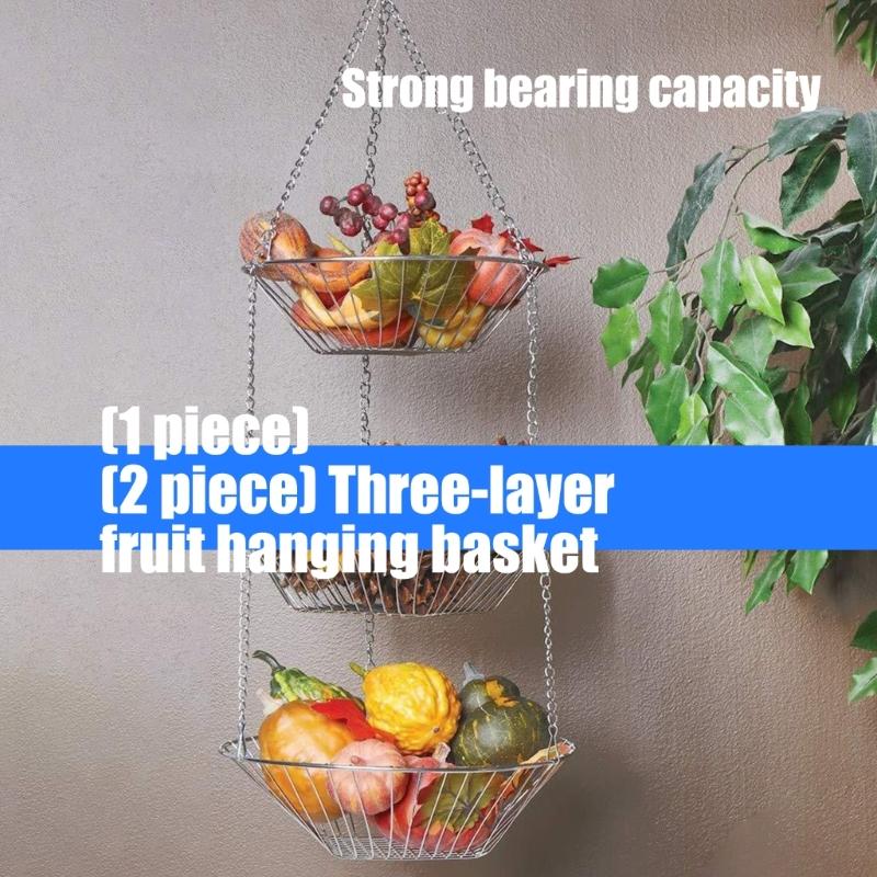 3 Layer Hanging Wire Basket Organizers for Fruits Vegetables Storage In Kitchen Bathroom Garden Feature Adjustable Chains Durable Metal Rusts Proof