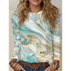 Women T‑Shirt Long Sleeve 3D Teal Gold Marble Swirl Print Tee Casual Street Female Wear Daily O‑Neck Fashion Top Women's Clothes