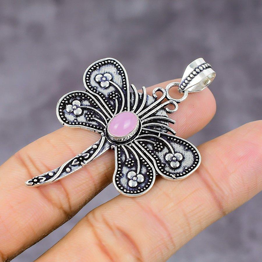 Natural Pink Chalcedony Gemstone 925 Sterling Silver Gift Pendant 2.21" t5E40
