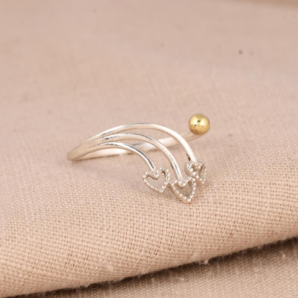 Triple Heart Silver Ring, 925 Sterling Silver Open Ring, Minimalist Heart Ring, Adjustable Love Ring, Dainty Romantic Jewelry, Gift for Her
