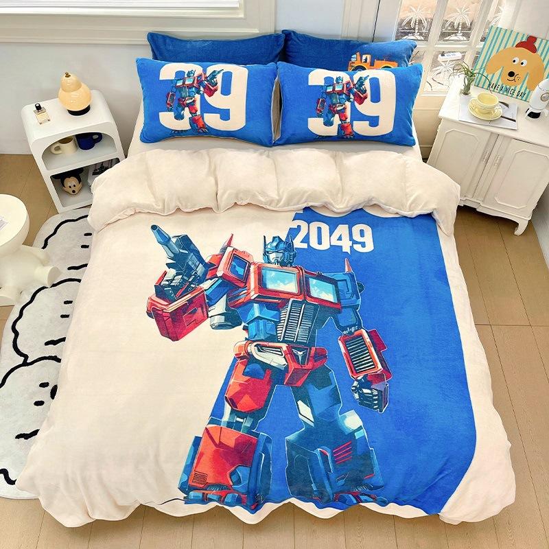 Thickened Milk Fleece Four-Piece Set, Fleece Astronaut Flange Coral Fleece Children'S Bed Sheet Quilt Cover Three-Piece Set Men